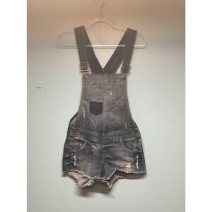 Vintage GUESS Jeans Romper Overalls Shorts Blue Sz S Shortalls Denim Distressed